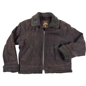 Mens Vintage Leather Medium Brown Shearling Bomber Jacket 90s Wilsons Adventure